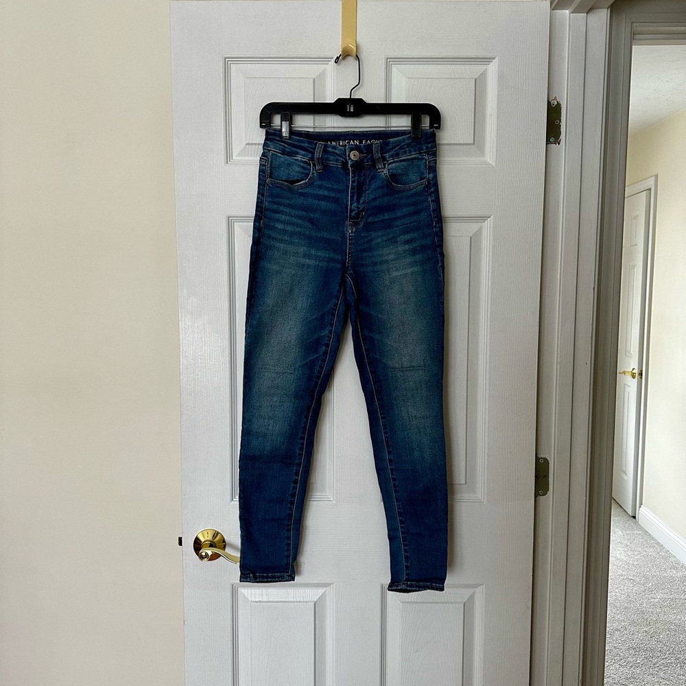 American Eagle High Rise Blue Jeggings 2 Short
